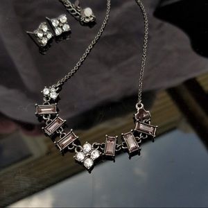 Rhinestones & Gunmetal Necklace & Earrings Set